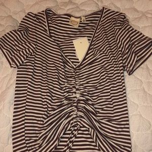 short sleeve striped maroon and white top